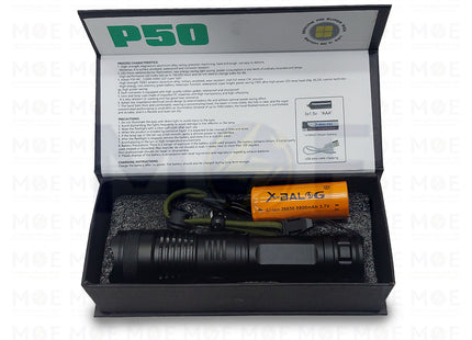 X-Balog LED Flashlight Lamp Torch 5 Mode Zoomable Lamp Built in Battery with Box USB Charging COB  BL-X71-P50 - انتريك ليد يدوي تشريج وسط (1)