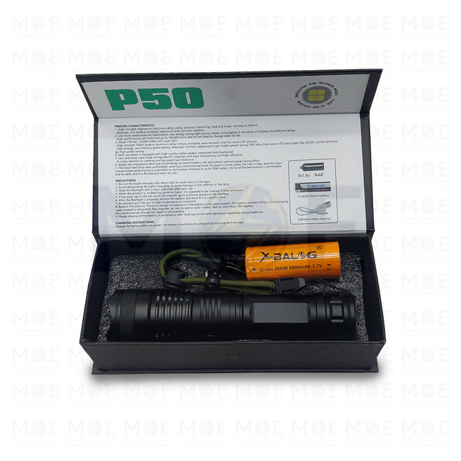 X-Balog LED Flashlight Lamp Torch 5 Mode Zoomable Lamp Built in Battery with Box USB Charging COB  BL-X71-P50 - انتريك ليد يدوي تشريج وسط (1)