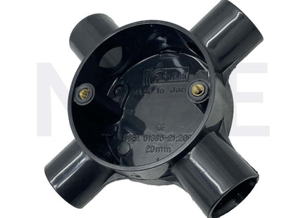 ElectroGuard Surface Circular Junction box PVC X-shape 4Way 20mm Black | EL2-04B