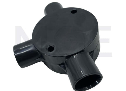 ElectroGuard Surface Circular Junction box PVC T-shape 3Way 20mm Black | EL2-03B