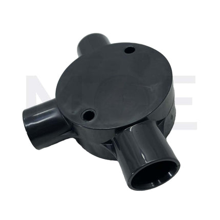 ElectroGuard Surface Circular Junction box PVC T-shape 3Way 20mm Black | EL2-03B