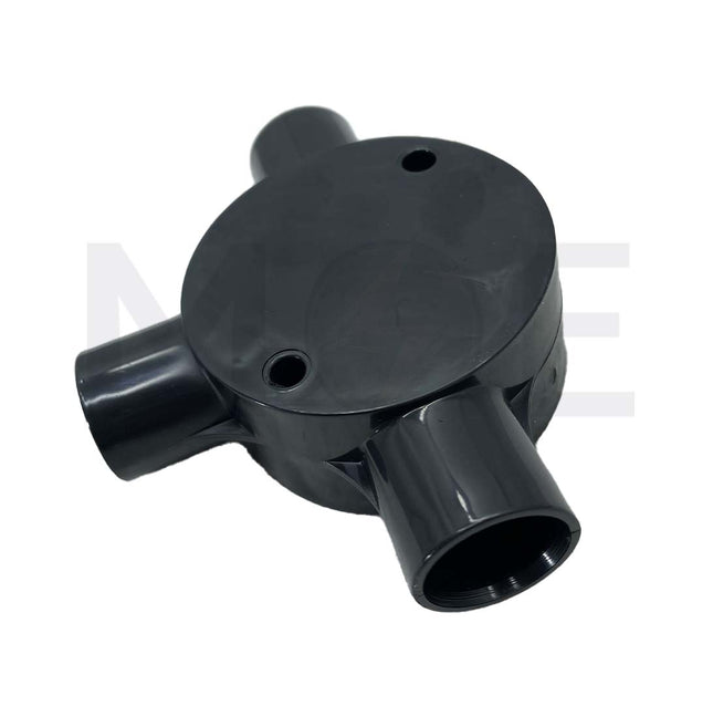 ElectroGuard Surface Circular Junction box PVC T-shape 3Way 20mm Black | EL2-03B