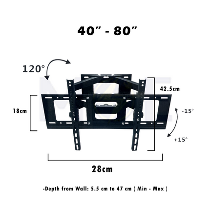 TV stand Wall Mount max 50Kg Adjustable full motion 120° 40-80inch  CP502 - ستاند تلفزيون حائط متحركة