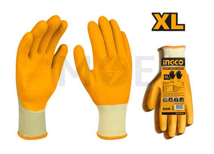 INGCO Rubber Latex Coated Work Gloves Crinkle Pattern Orange XL | HGVL04-XL