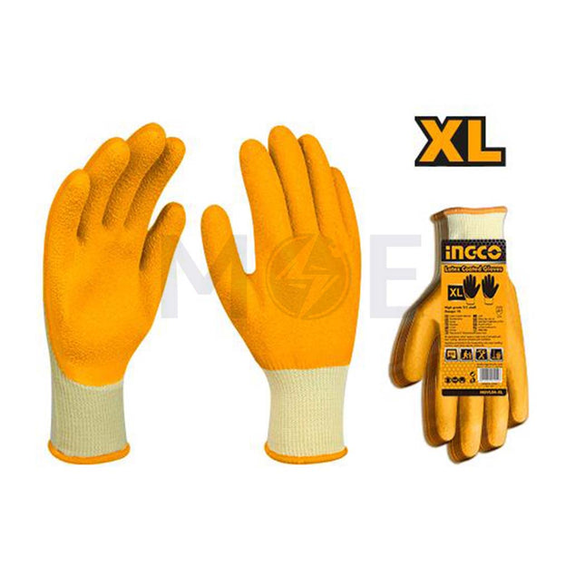 INGCO Rubber Latex Coated Work Gloves Crinkle Pattern Orange XL | HGVL04-XL