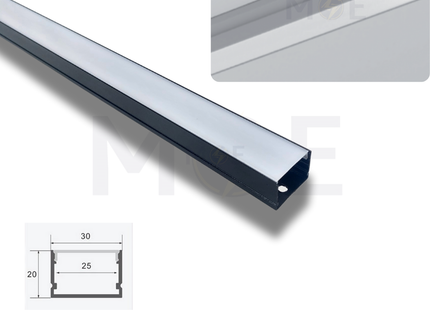 OB Surface LED Aluminum Profile Black 30x20mm 3mt | 3020-2 | بروفايل ليد المنيوم ظاهر اسود