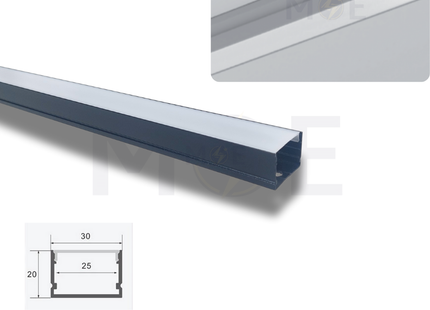 OB Surface LED Aluminum Profile Black 30x20mm 3mt | 3020-2 | بروفايل ليد المنيوم ظاهر اسود