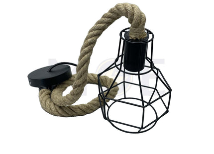 Vintage Iron Cage Hemp Rope Pendant Light E27 | A25