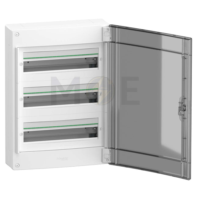 Schneider PrismaSeT IP40 Plastic Surface Distribution Board Smoked Door (426x600x151mm) 3Rx18module 54module | LVSXR318