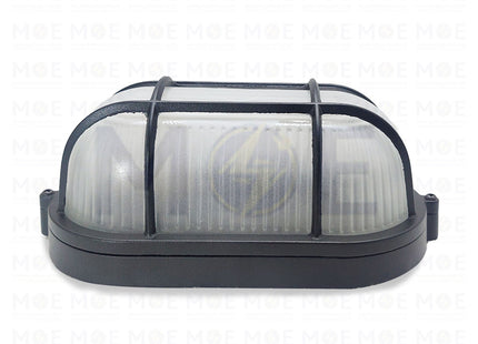 Lotus Waterproof Oval Bulkhead Lamp Wall Surface Light With Grid Small Size Black E27  6408- هيبلو حائط فارغ مطري مع شبك اسود حجم صغير (1)