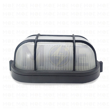 Lotus Waterproof Oval Bulkhead Lamp Wall Surface Light With Grid Small Size Black E27  6408- هيبلو حائط فارغ مطري مع شبك اسود حجم صغير (1)
