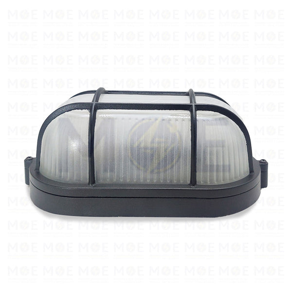 Lotus Waterproof Oval Bulkhead Lamp Wall Surface Light With Grid Small Size Black E27  6408- هيبلو حائط فارغ مطري مع شبك اسود حجم صغير (1)