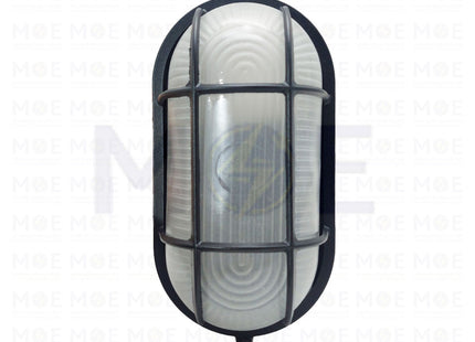 Lotus Waterproof Oval Bulkhead Lamp Wall Surface Light With Grid Small Size Black E27  6408- هيبلو حائط فارغ مطري مع شبك اسود حجم صغير (1)