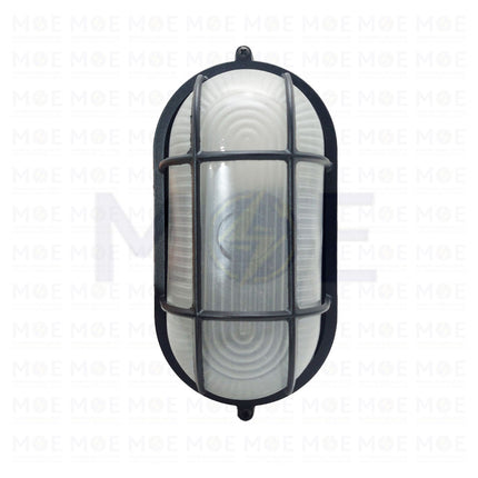 Lotus Waterproof Oval Bulkhead Lamp Wall Surface Light With Grid Small Size Black E27  6408- هيبلو حائط فارغ مطري مع شبك اسود حجم صغير (1)