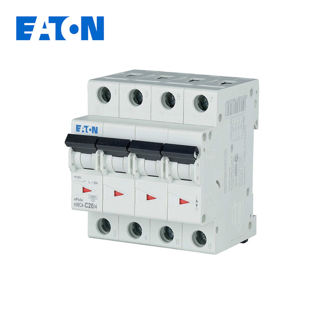 EATON MCB 4P C 4.5KA 20A | mMC4-C20/4 | دجنتور كهرباء ثلاثة فاز مع نتر - قاطع كهربائي رباعي