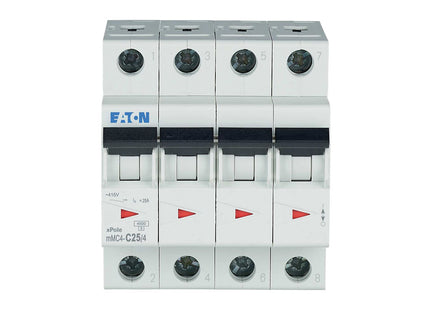 EATON MCB 4P C 4.5KA 25A | mMC4-C25/4 | دجنتور كهرباء ثلاثة فاز مع نتر - قاطع كهربائي رباعي