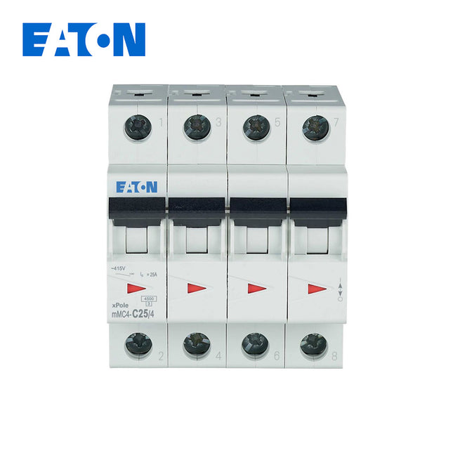 EATON MCB 4P C 4.5KA 25A | mMC4-C25/4 | دجنتور كهرباء ثلاثة فاز مع نتر - قاطع كهربائي رباعي