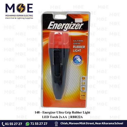 Energizer Ultra Grip Rubber Light LED Torch 2xAA | RBR22A