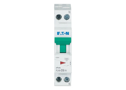 EATON MCB (1Mod.) 6KA C 1P+N 6A DPN | PLN6-C6/1N-MW | دجنتور مجوز بقطبين وحيادي - قاطع كهربائي ثنائي القطب مع حيادي