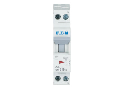 EATON MCB (1Mod.) 6KA C 1P+N 16A DPN | PLN6-C16/1N-MW | دجنتور مجوز بقطبين وحيادي - قاطع كهربائي ثنائي القطب مع حيادي