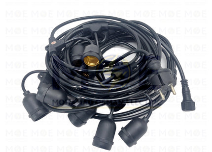 YGT String Light Black Waterproof Wire 10 LampHolder E27 10mt Extendable - حبل زينةكابل مع دوي مطري مع تطويلة