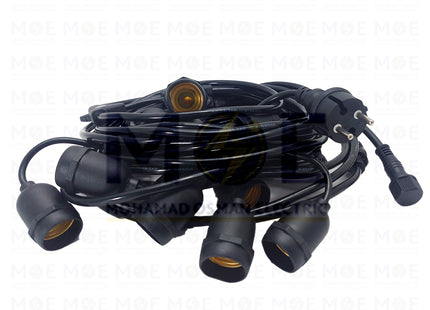 YGT String Light Black Waterproof Wire 10 LampHolder E27 10mt Extendable - حبل زينةكابل مع دوي مطري مع تطويلة