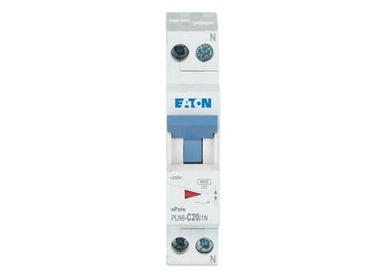 EATON MCB (1Mod.) 6KA C 1P+N 20A DPN | PLN6-C20/1N-MW | دجنتور مجوز بقطبين وحيادي - قاطع كهربائي ثنائي القطب مع حيادي