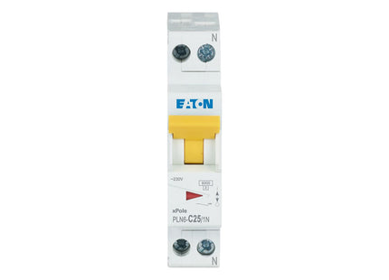 EATON MCB (1Mod.) 6KA C 1P+N 25A DPN | PLN6-C25/1N-MW | دجنتور مجوز بقطبين وحيادي - قاطع كهربائي ثنائي القطب مع حيادي