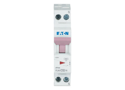 EATON MCB (1Mod.) 6KA C 1P+N 32A DPN | PLN6-C32/1N-MW | دجنتور مجوز بقطبين وحيادي - قاطع كهربائي ثنائي القطب مع حيادي