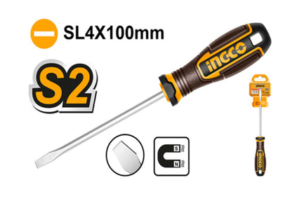 INGCO Slotted Screwdriver with Rubber Handle 4x100mm | HSDSL4100