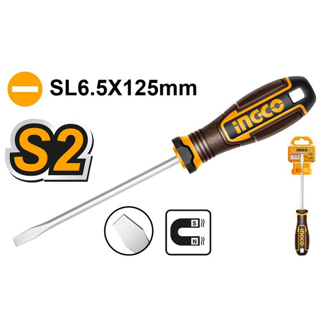 INGCO Slotted Screwdriver with Rubber Handle 6.5x125mm  HSDSL6125