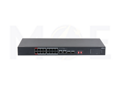 Dahua 18-Port Unmanaged Ethernet Desktop Switch with 16-Port PoE + 2-Port SFP Gigabit Combo 10/100/1000 Mbps for Surveillance Systems 135W | DH-S3218-16ET-135