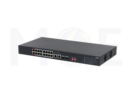 Dahua 18-Port Unmanaged Ethernet Desktop Switch with 16-Port PoE + 2-Port SFP Gigabit Combo 10/100/1000 Mbps for Surveillance Systems 135W | DH-S3218-16ET-135