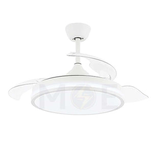 Lotus Plastic Blades Modern Ceiling Fan With LED & Remote Control White Daylight, Warmwhite, Coolwhite 48W 4 Retractable Blades 42inch | JC-18224 CCT