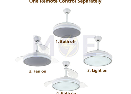 Lotus Plastic Blades Modern Ceiling Fan With LED & Remote Control White Daylight, Warmwhite, Coolwhite 48W 4 Retractable Blades 42inch | JC-18224 CCT