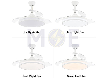 Lotus Plastic Blades Modern Ceiling Fan With LED & Remote Control White Daylight, Warmwhite, Coolwhite 48W 4 Retractable Blades 42inch | JC-18224 CCT