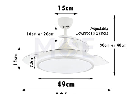 Lotus Plastic Blades Modern Ceiling Fan With LED & Remote Control White Daylight, Warmwhite, Coolwhite 48W 4 Retractable Blades 42inch | JC-18224 CCT