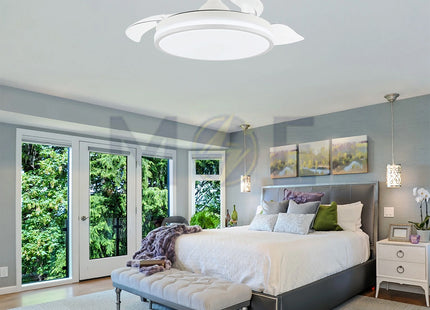Lotus Plastic Blades Modern Ceiling Fan With LED & Remote Control White Daylight, Warmwhite, Coolwhite 48W 4 Retractable Blades 42inch | JC-18224 CCT