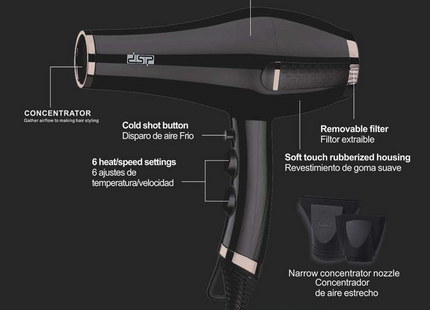 DSP Hair Dryer 2 Speed 2 Heat Setting 1500-1600w | 30089