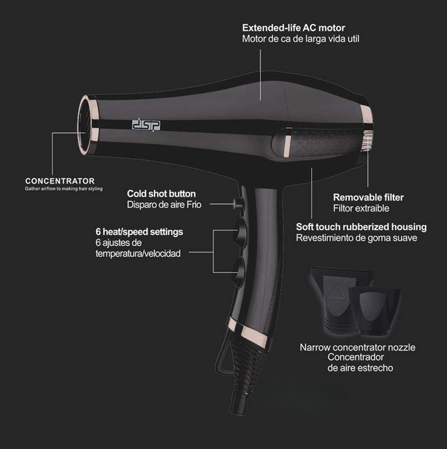 DSP Hair Dryer 2 Speed 2 Heat Setting 1500-1600w | 30089