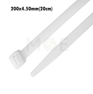 White cable tie with dimensions 200x4.50mm on a white background