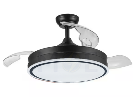 Lotus Plastic Blades Modern Ceiling Fan With LED & Remote Control Black Daylight, Warmwhite, Coolwhite 48W 4 Retractable Blades 42inch | JC-18224 CCT