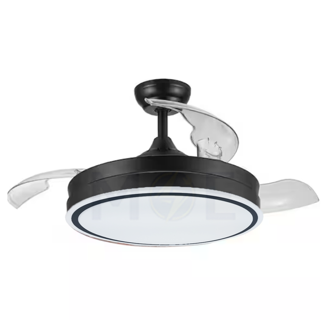 Lotus Plastic Blades Modern Ceiling Fan With LED & Remote Control Black Daylight, Warmwhite, Coolwhite 48W 4 Retractable Blades 42inch | JC-18224 CCT
