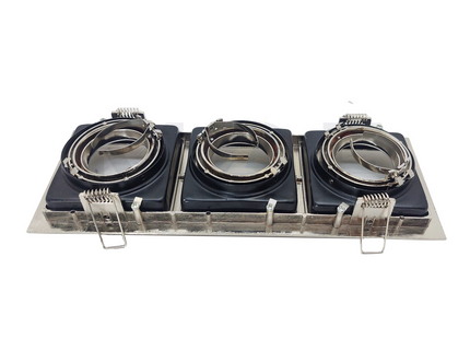 Triple downlight / Spotlight Frame MR16 Chrome Recessed Adjustable Rectangular 25x9cm | KG-7113 SN