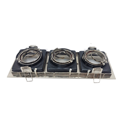 Triple downlight / Spotlight Frame MR16 Chrome Recessed Adjustable Rectangular 25x9cm | KG-7113 SN