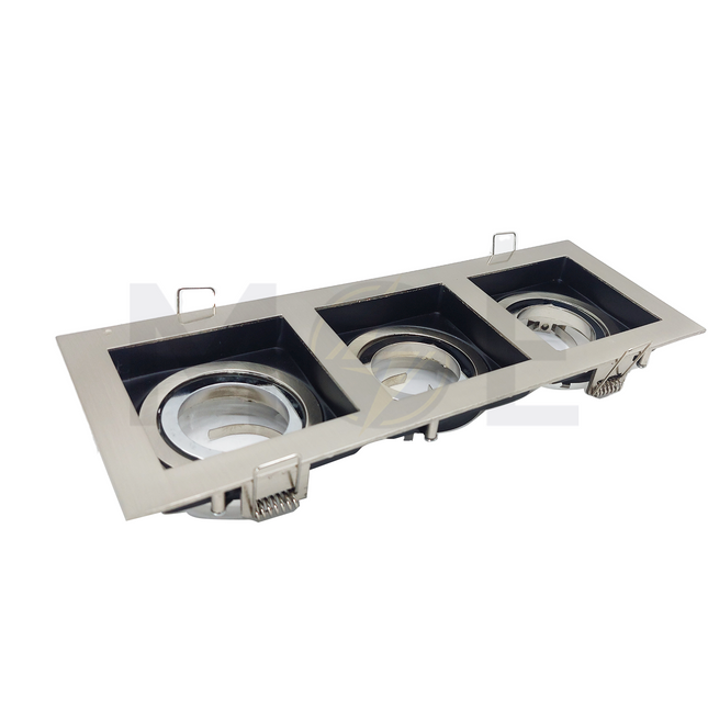 Triple downlight / Spotlight Frame MR16 Chrome Recessed Adjustable Rectangular 25x9cm | KG-7113 SN