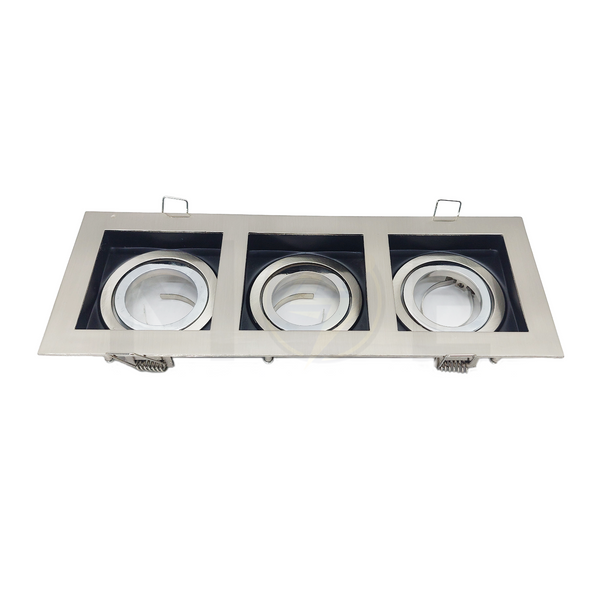 Triple downlight / Spotlight Frame MR16 Chrome Recessed Adjustable Rectangular 25x9cm | KG-7113 SN