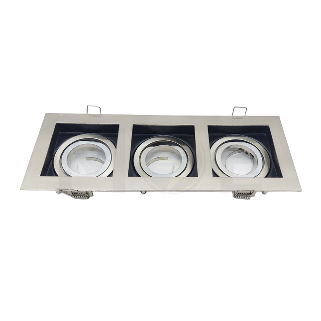 Triple downlight / Spotlight Frame MR16 Chrome Recessed Adjustable Rectangular 25x9cm | KG-7113 SN