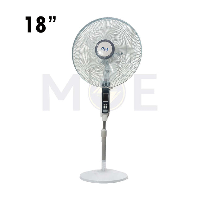 JTC Rechargeable stand fan with Remote Control & 4 Pieces LED & Timer & USB Port White 45W 18inch | 5968HRSW