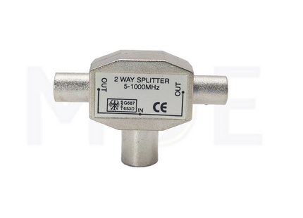 Coaxial TV antenna signal Splitter 1x IEC Female (socket) to 2x IEC Male (plugs) 2-Way